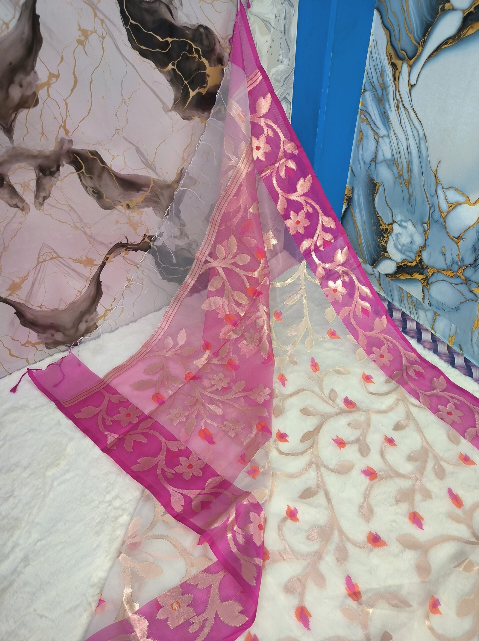 IMG_20260708_154136 HMZPremium Banarasi Kora Silk Saree with Meenakari & Contrast Rani Border