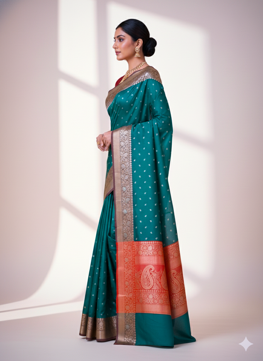 Semi Katan Banarasi saree - Image 2