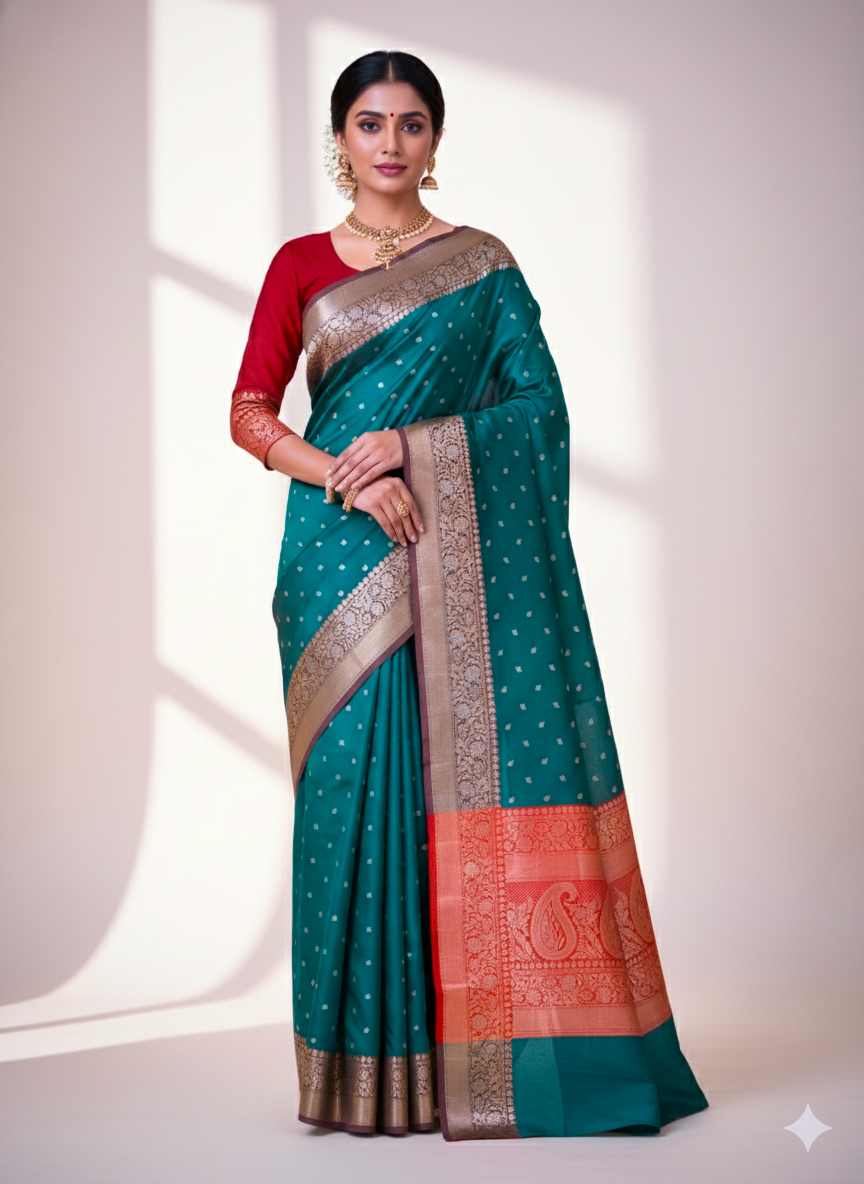 Semi Katan Banarasi saree