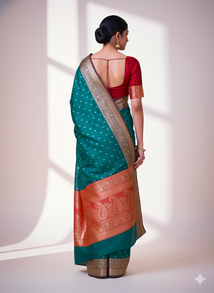 Semi Katan Banarasi saree - Image 3